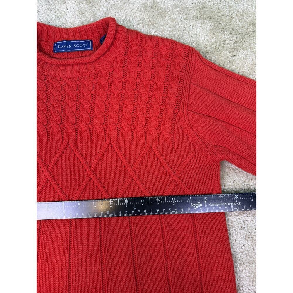Karen Scott Sweater Women's Size Small Red Long Sleeves Cable Knit Pullover C691 - Picture 7 of 9
